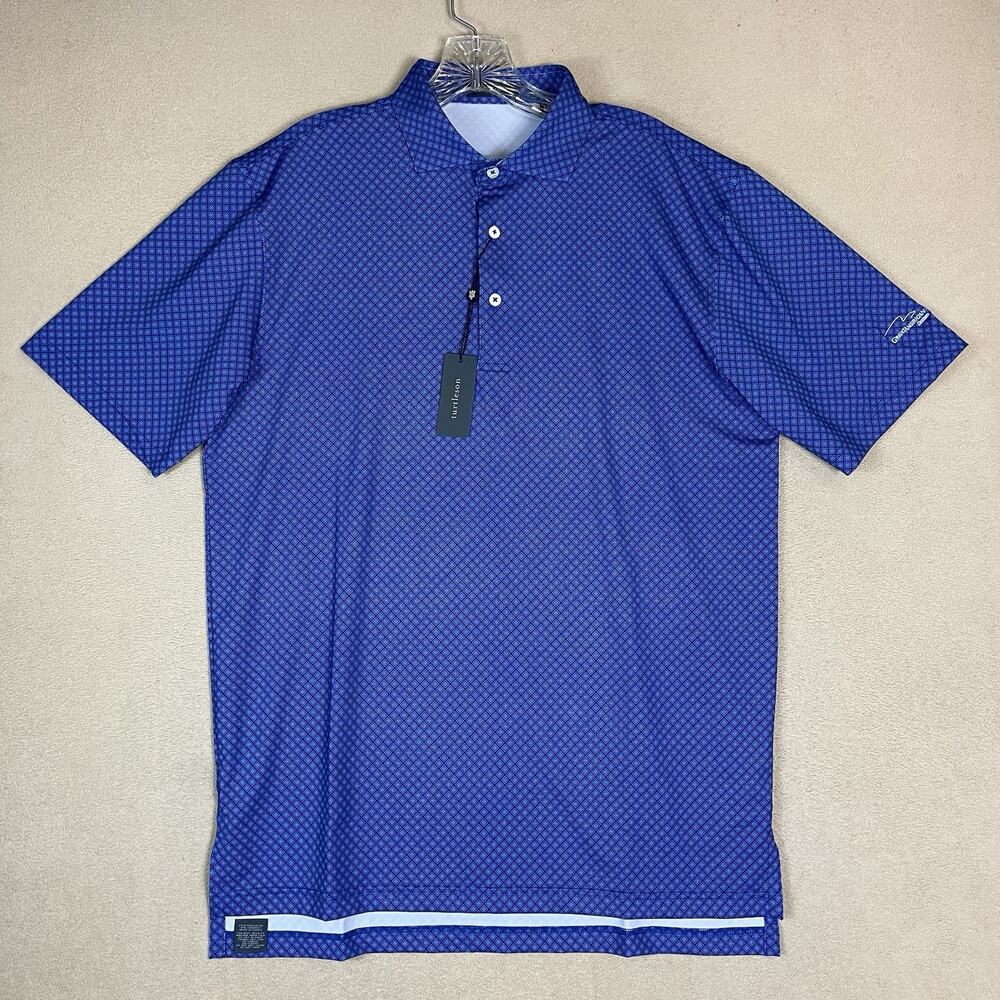 Turtleson Shirt Mens M Blue Albert Diamond Jacquard Performance Golf Polo